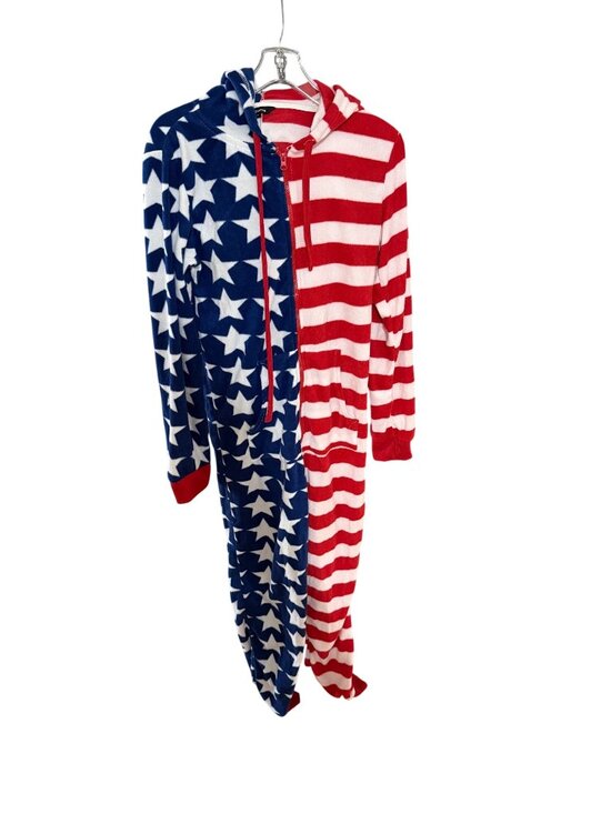 Followme Other - Follow Me American Flag Fleece Hooded Zip Jumpsuit Onesie Pajamas S Unisex